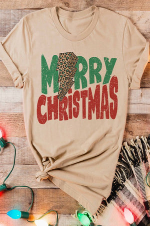 LEOPARD LIGHTNING MERRY CHRISTMAS GRAPHIC TEE