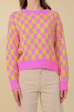 LONG SLEEVE CHECKERBOARD PULLOVER SWEATER