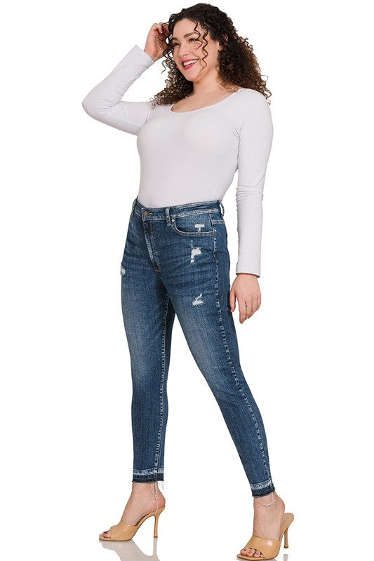 PLUS HIGH RISE CROPPED SKINNY DENIM PANTS