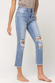 SUPER HIGH RISE DISTRESSED  RELAXED STRAIGHT