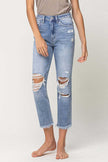 SUPER HIGH RISE DISTRESSED  RELAXED STRAIGHT