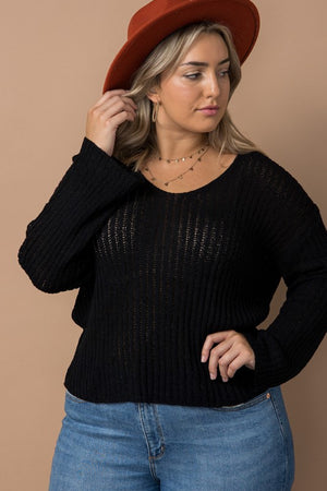 Ribbed Knit Scoop Neck Sweater
